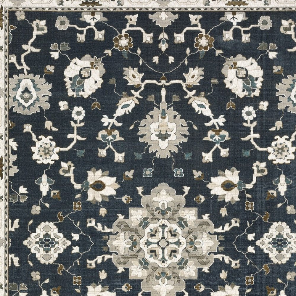 8' X 11' Blue Ivory And Gray Oriental Area Rug