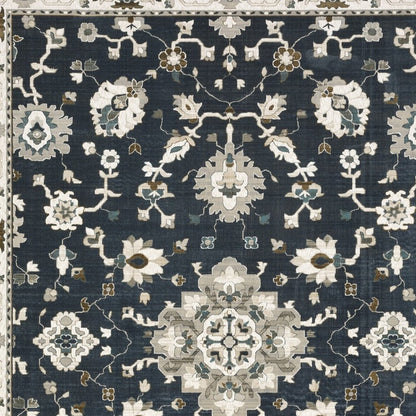 8' X 11' Blue Ivory And Gray Oriental Area Rug