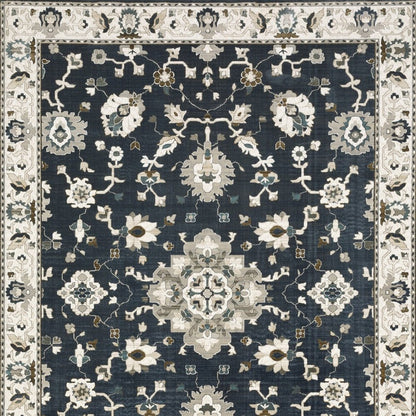 8' X 11' Blue Ivory And Gray Oriental Area Rug