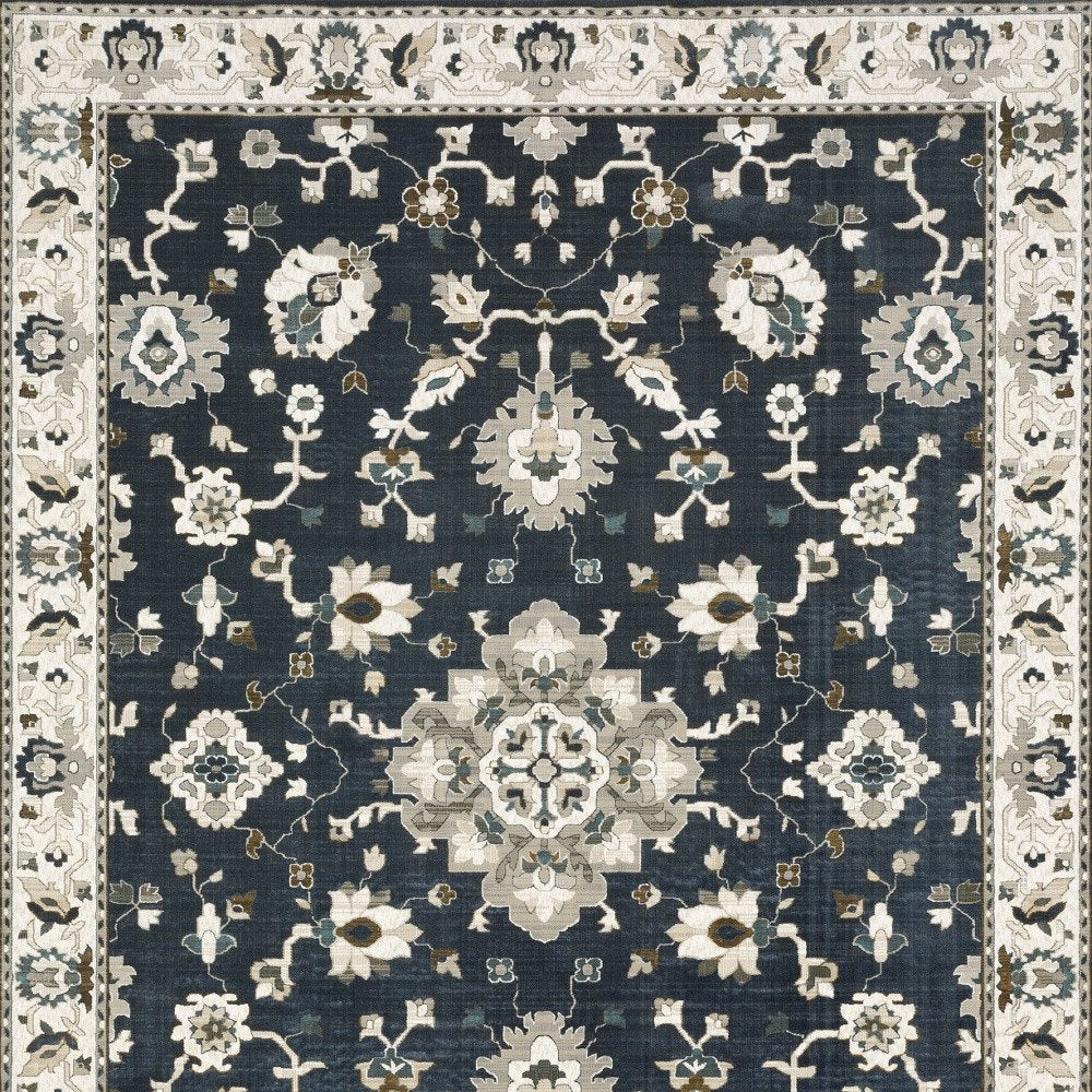 8' X 11' Blue Ivory And Gray Oriental Area Rug