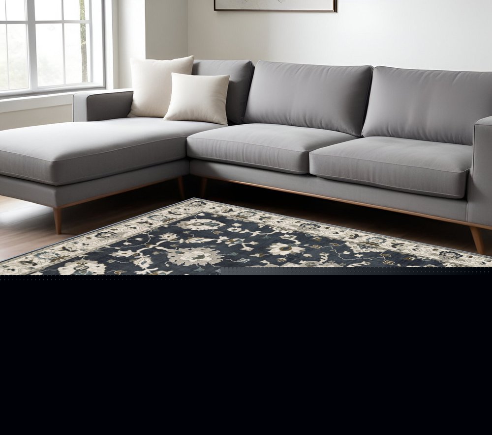 8' X 11' Blue Ivory And Gray Oriental Area Rug
