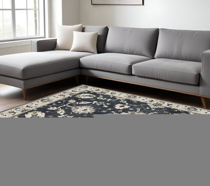 8' X 11' Blue Ivory And Gray Oriental Area Rug