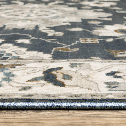 8' X 11' Blue Ivory And Gray Oriental Area Rug