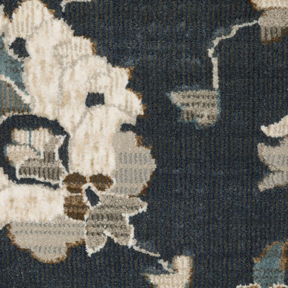 8' X 11' Blue Ivory And Gray Oriental Area Rug