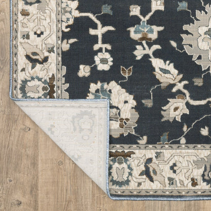 8' X 11' Blue Ivory And Gray Oriental Area Rug