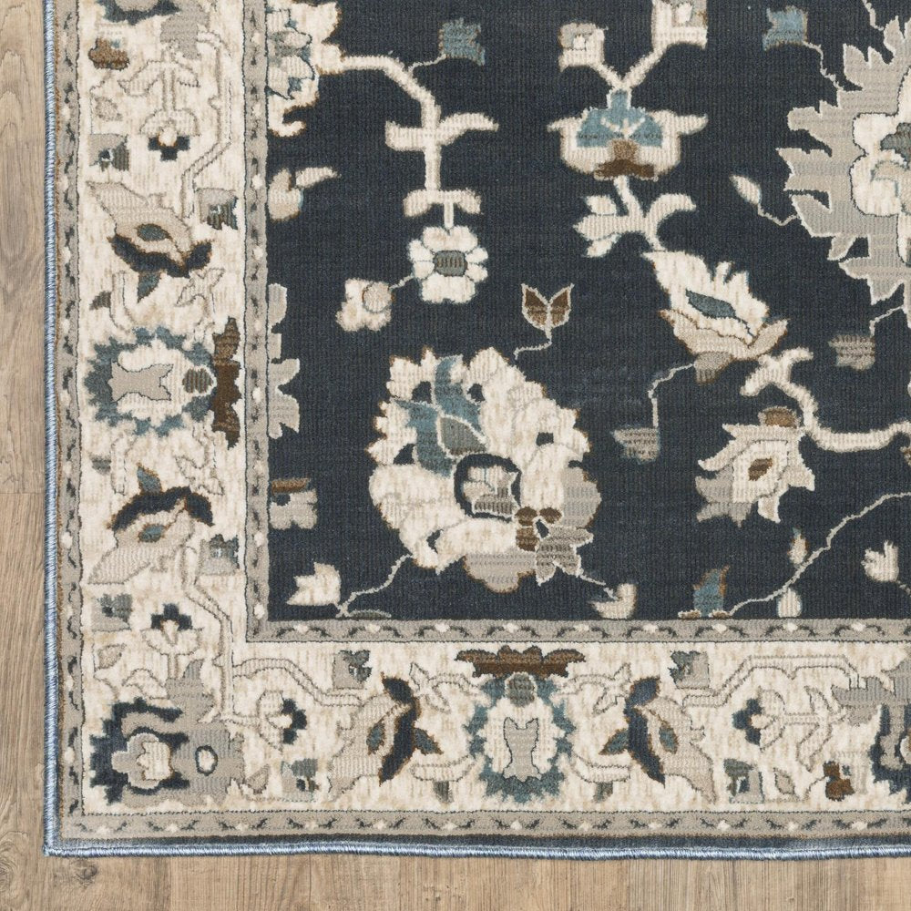 8' X 11' Blue Ivory And Gray Oriental Area Rug