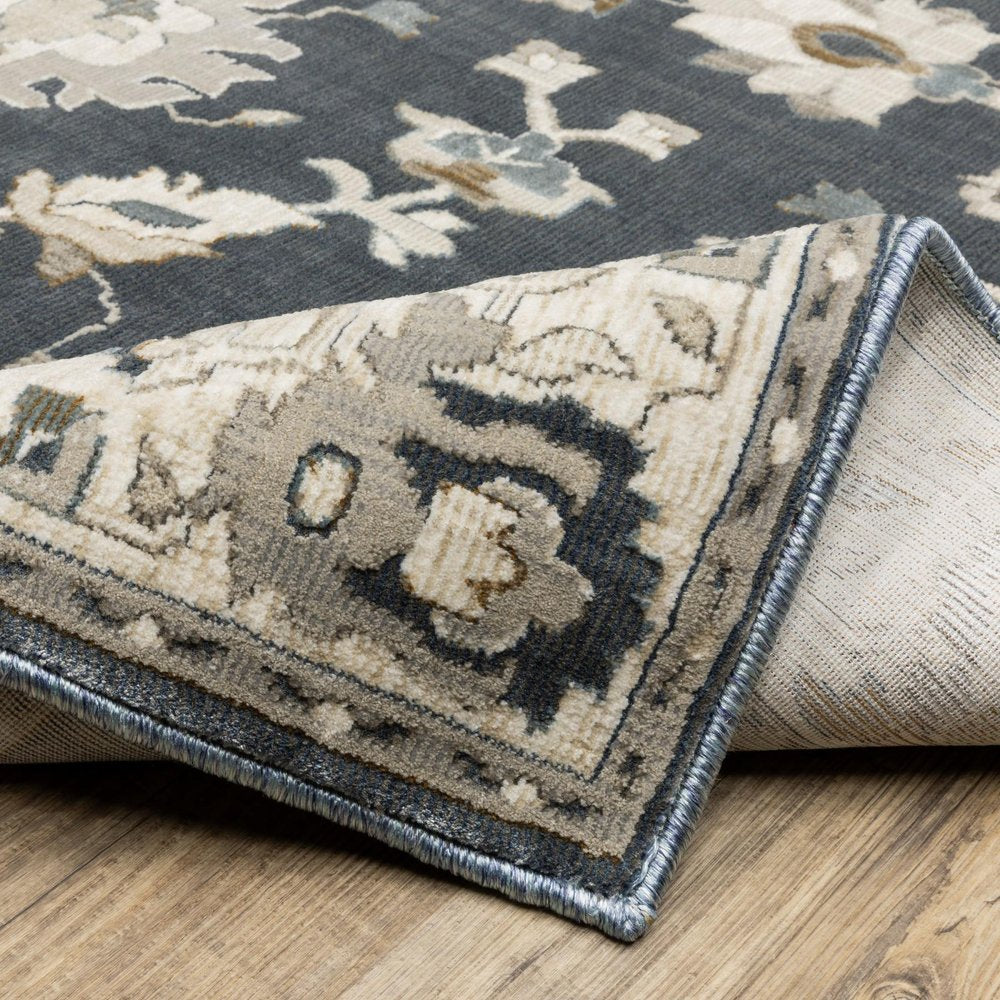 8' X 11' Blue Ivory And Gray Oriental Area Rug