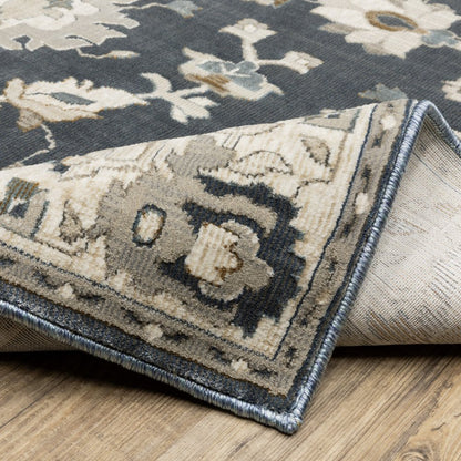 8' X 11' Blue Ivory And Gray Oriental Area Rug