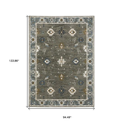 8' X 11' Blue Ivory And Gray Oriental Area Rug