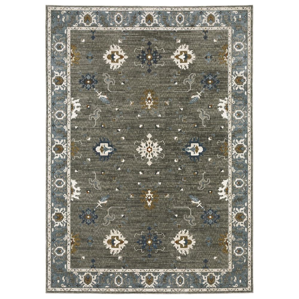 8' X 11' Blue Ivory And Gray Oriental Area Rug