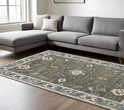 8' X 11' Blue Ivory And Gray Oriental Area Rug