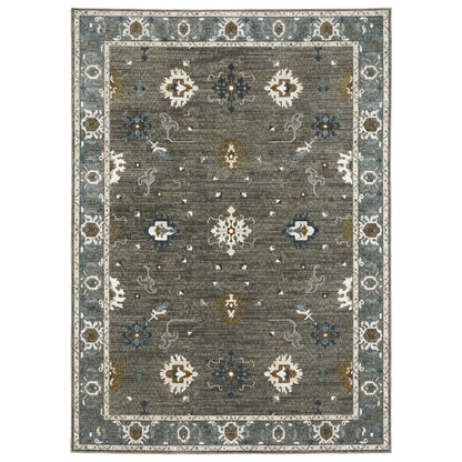 8' X 11' Blue Ivory And Gray Oriental Area Rug