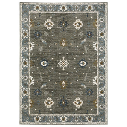 8' X 11' Blue Ivory And Gray Oriental Area Rug