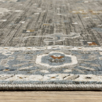 8' X 11' Blue Ivory And Gray Oriental Area Rug