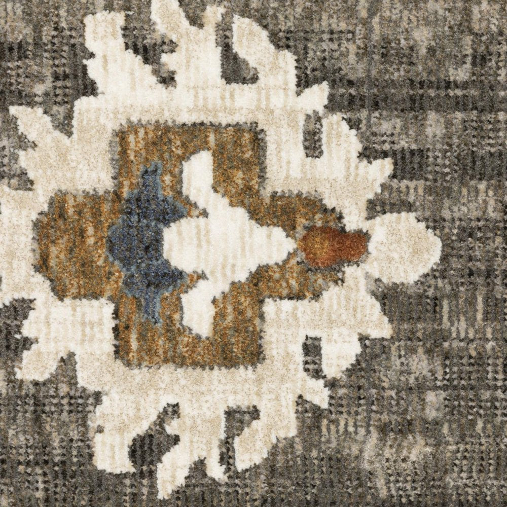 8' X 11' Blue Ivory And Gray Oriental Area Rug
