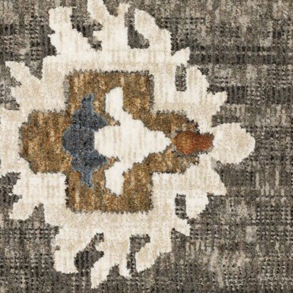 8' X 11' Blue Ivory And Gray Oriental Area Rug