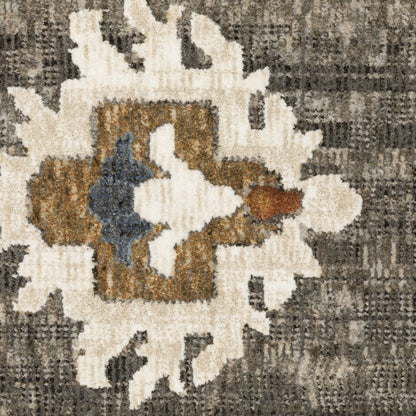 8' X 11' Blue Ivory And Gray Oriental Area Rug