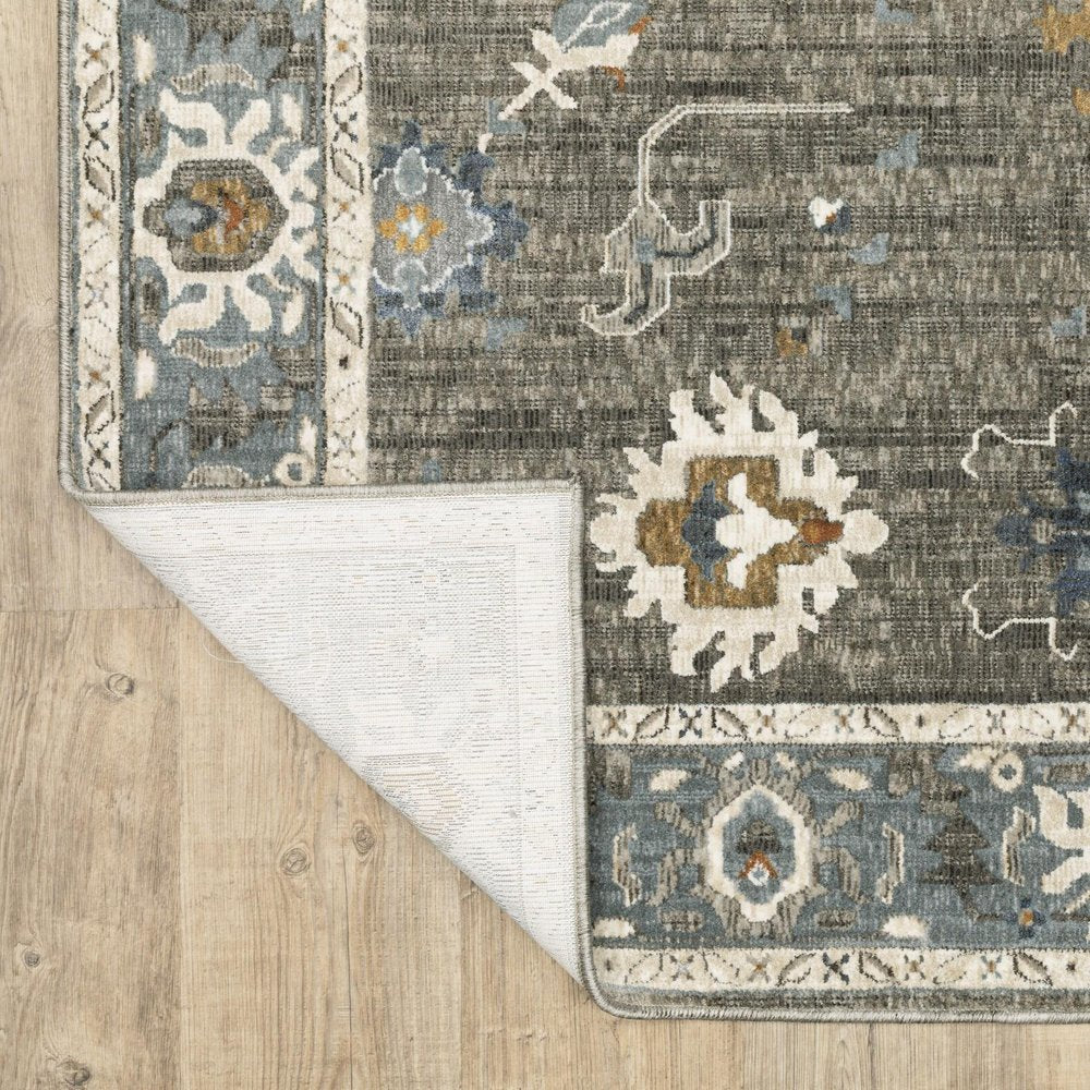 8' X 11' Blue Ivory And Gray Oriental Area Rug