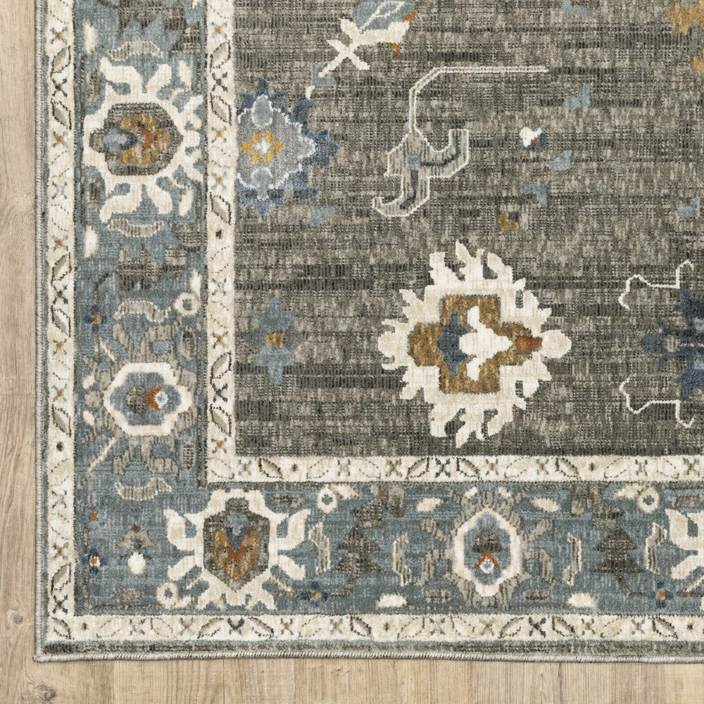 8' X 11' Blue Ivory And Gray Oriental Area Rug