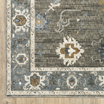 8' X 11' Blue Ivory And Gray Oriental Area Rug