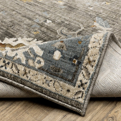 8' X 11' Blue Ivory And Gray Oriental Area Rug