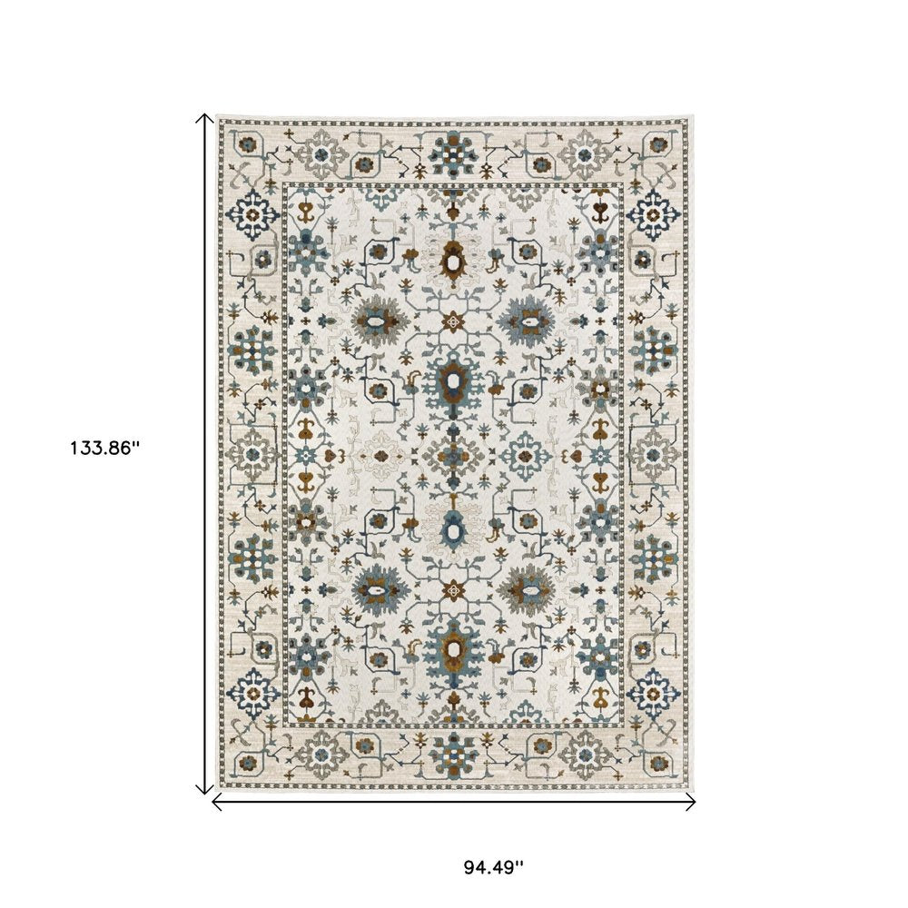 8' X 11' Ivory And Blue Oriental Area Rug