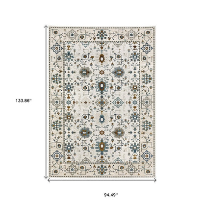 8' X 11' Ivory And Blue Oriental Area Rug