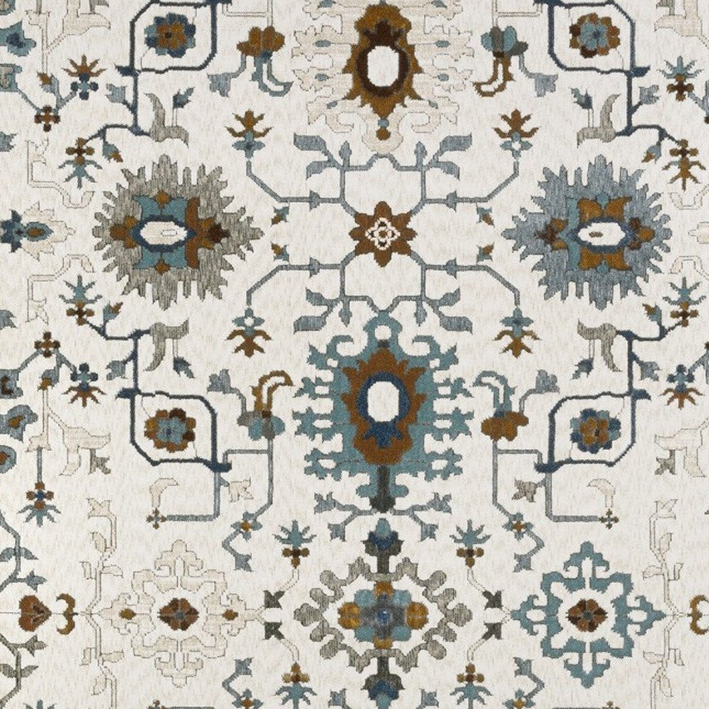 8' X 11' Ivory And Blue Oriental Area Rug