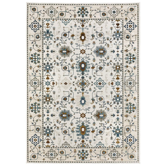 8' X 11' Ivory And Blue Oriental Area Rug