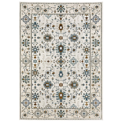 8' X 11' Ivory And Blue Oriental Area Rug