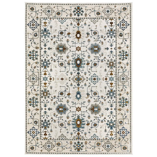8' X 11' Ivory And Blue Oriental Area Rug