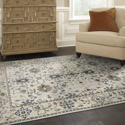8' X 11' Ivory And Blue Oriental Area Rug