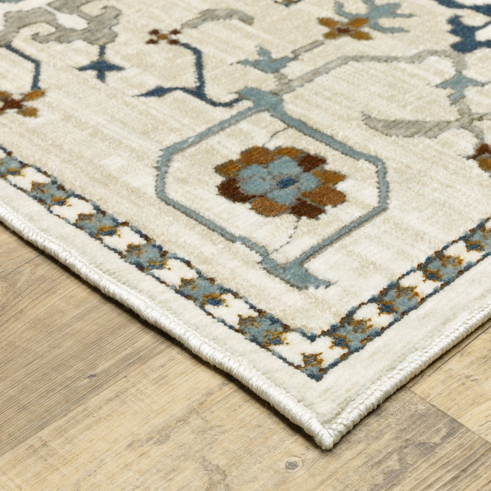 8' X 11' Ivory And Blue Oriental Area Rug