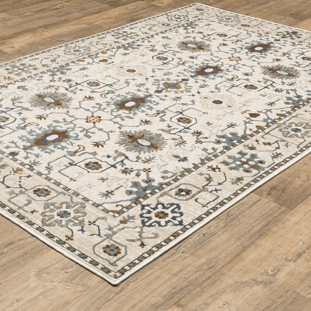 8' X 11' Ivory And Blue Oriental Area Rug