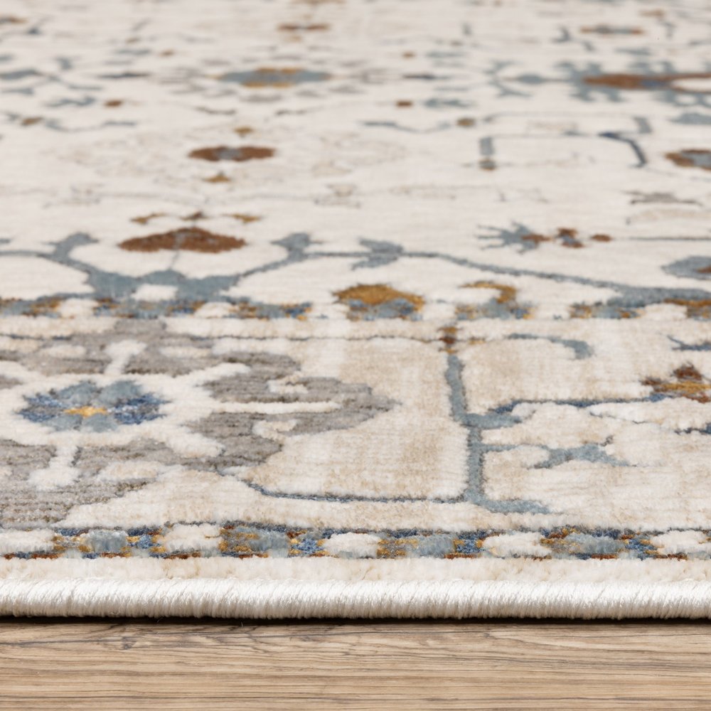 8' X 11' Ivory And Blue Oriental Area Rug