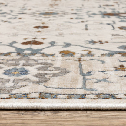8' X 11' Ivory And Blue Oriental Area Rug