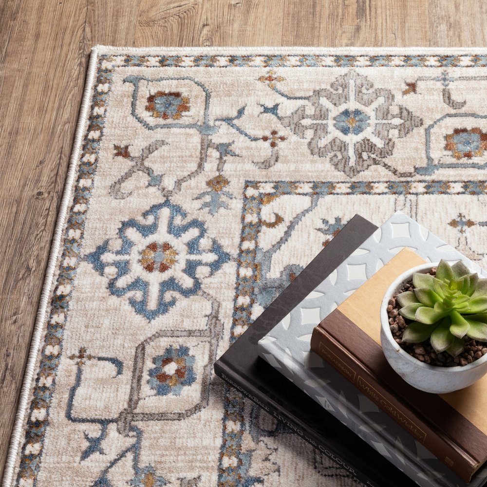 8' X 11' Ivory And Blue Oriental Area Rug