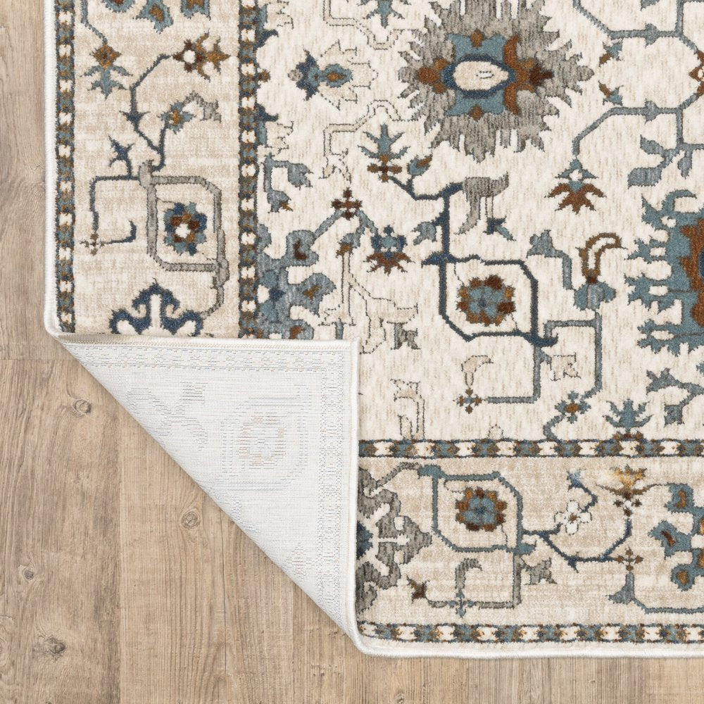8' X 11' Ivory And Blue Oriental Area Rug