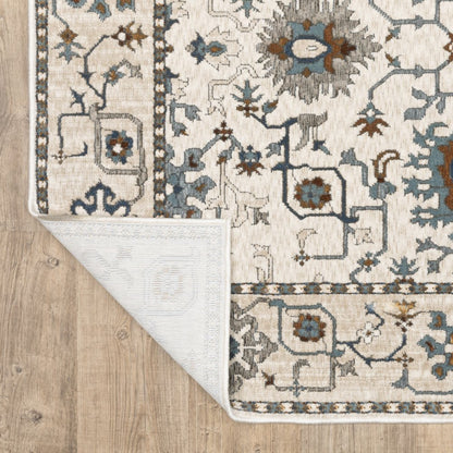 8' X 11' Ivory And Blue Oriental Area Rug