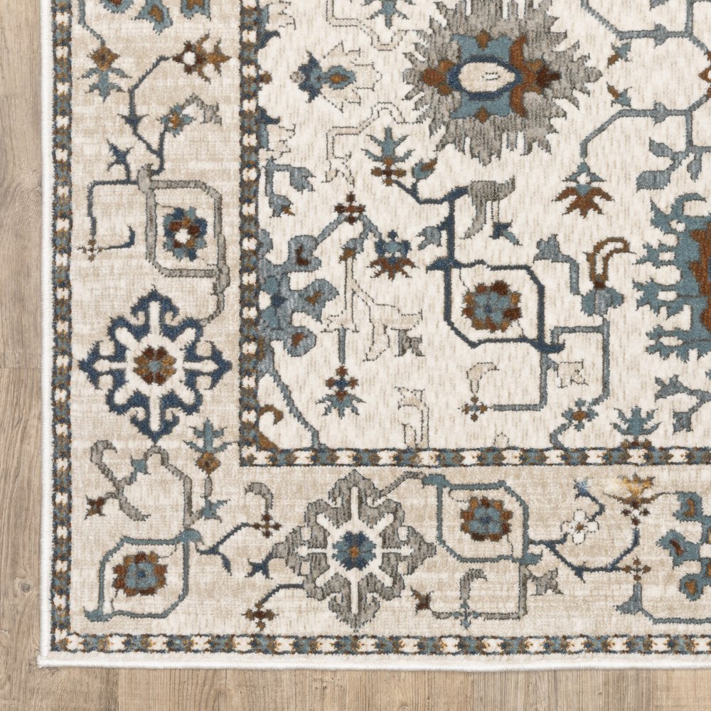 8' X 11' Ivory And Blue Oriental Area Rug
