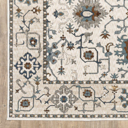 8' X 11' Ivory And Blue Oriental Area Rug