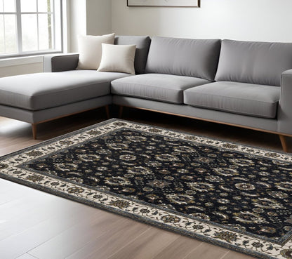 8' X 11' Blue And Ivory Oriental Area Rug With Fringe