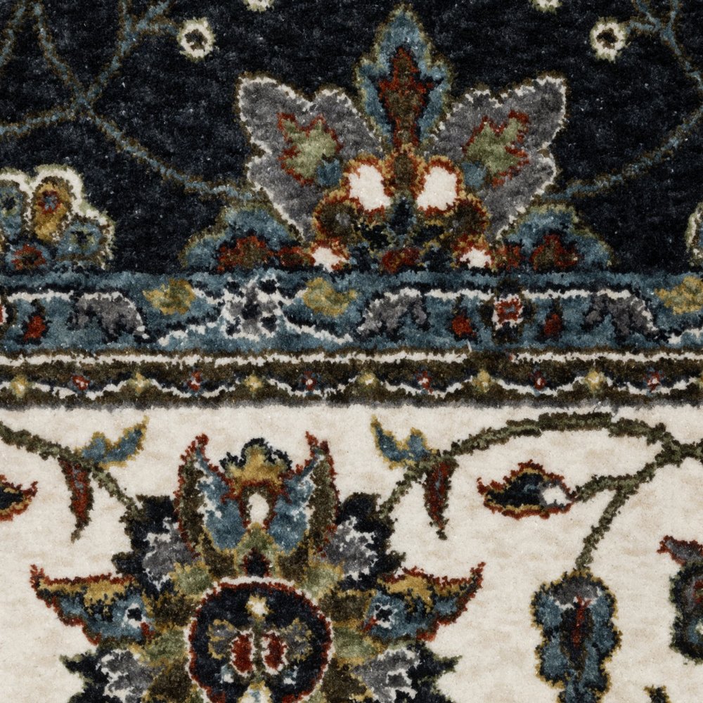 8' X 11' Blue And Ivory Oriental Area Rug With Fringe