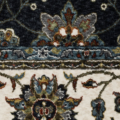 8' X 11' Blue And Ivory Oriental Area Rug With Fringe