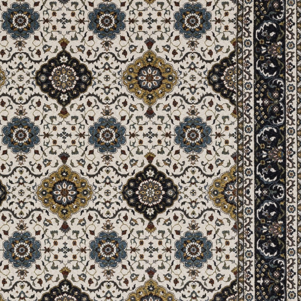 8' X 11' Ivory Medallion Area Rug With Fringe