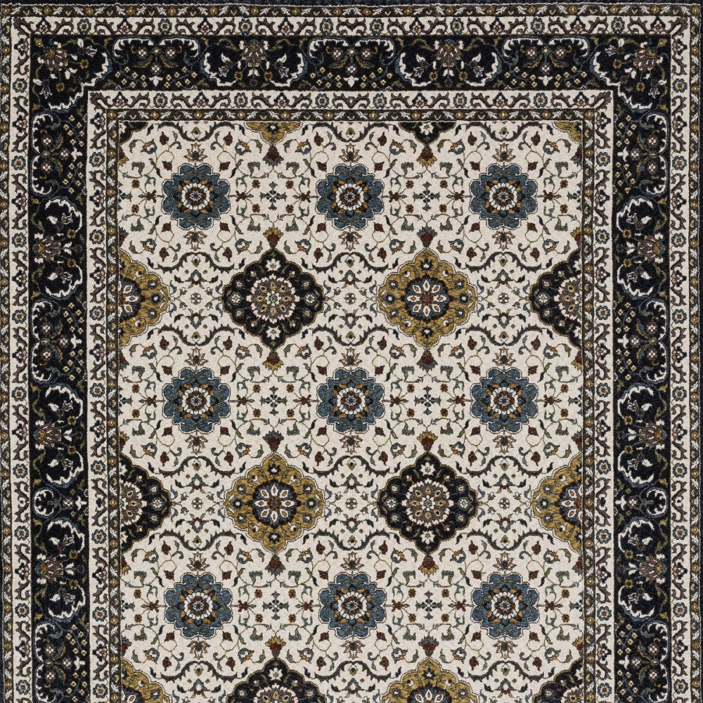 8' X 11' Ivory Medallion Area Rug With Fringe