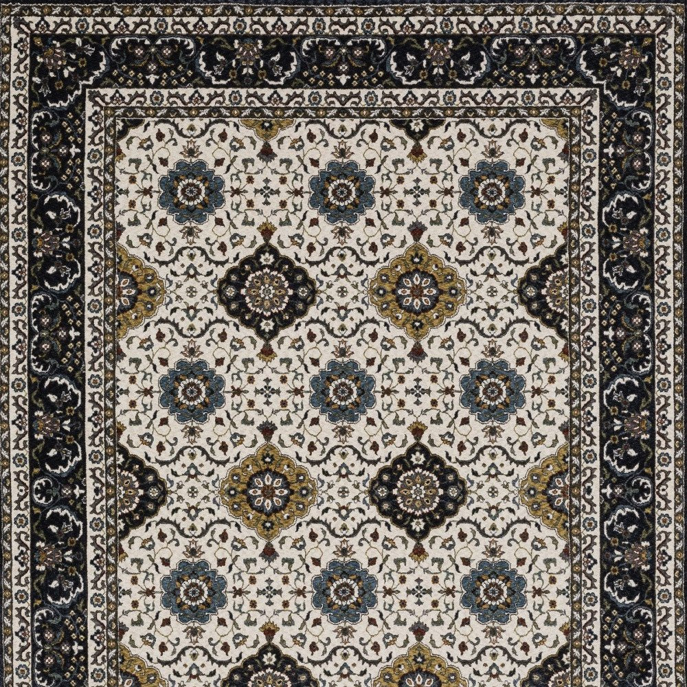 8' X 11' Ivory Medallion Area Rug With Fringe