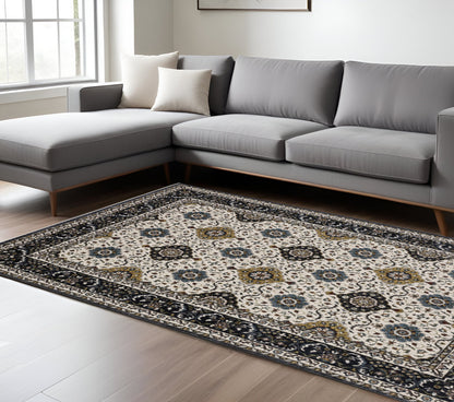 8' X 11' Ivory Medallion Area Rug With Fringe