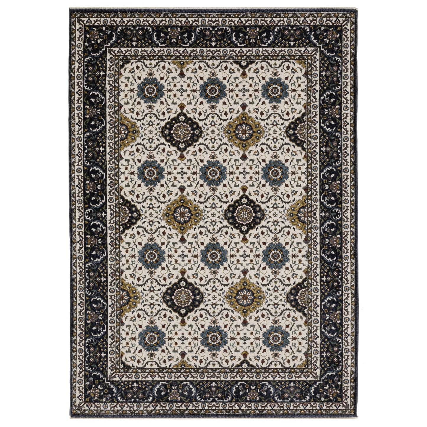 8' X 11' Ivory Medallion Area Rug With Fringe