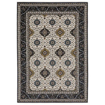 8' X 11' Ivory Medallion Area Rug With Fringe